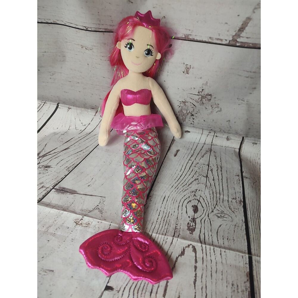 Aurora Pink Mermaid Plush Doll Girl Pink Hair Pink Shiny Stuffed Toy